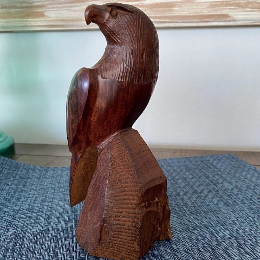 Vintage Hand Carved Ironwood Wood Eagle 8" Tall